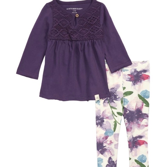 Burt's Bees Baby Other - Burt’s Bees Purple Floral Crochet Top & Leggings